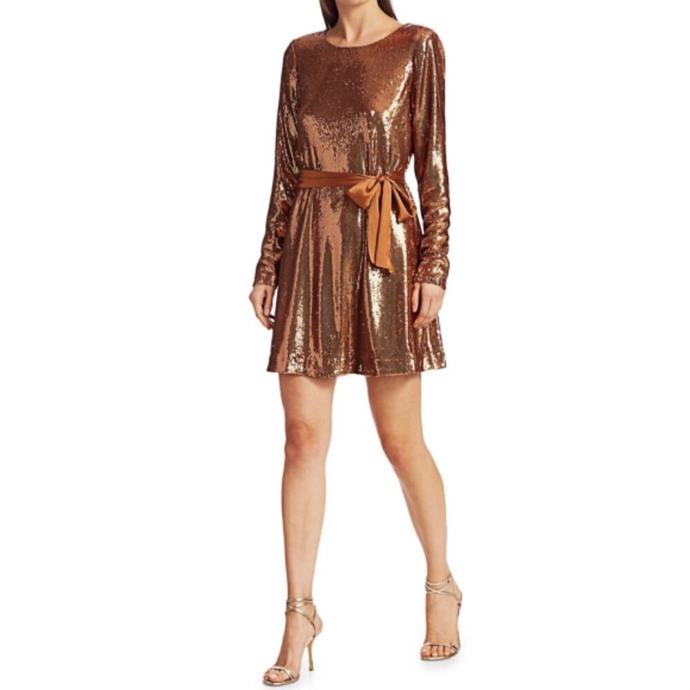 Ramy Brook 'Hallie' Long-Sleeve Sequin Mini-Dress, Copper